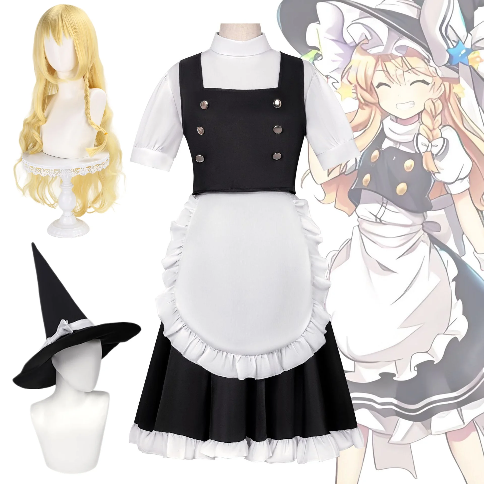 Anime Game Phantasmagoria of Dim. Dream. Kirisame Marisa Cosplay Costume Wig Halloween Party Suit
Anime Game Phantasmagoria of Dim. Dream. Kirisame Marisa Cosplay Costume Wig Halloween Party Suit