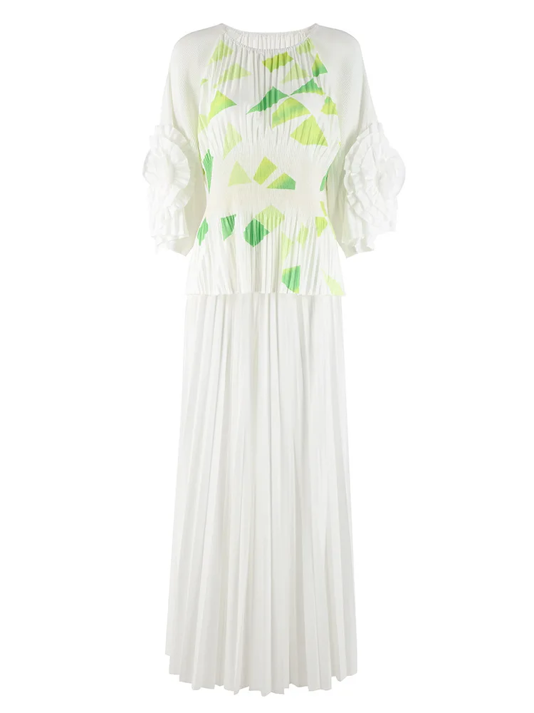 Wrinkle Elegant Set Women's Printed Flower Plate Flower Sleeve Round Leading Top High Waist Wide Leg Pants Dress Sets Summer
Wrinkle Elegant Set Women's Printed Flower Plate Flower Sleeve Round Leading Top High Waist Wide Leg Pants Dress Sets Summer
