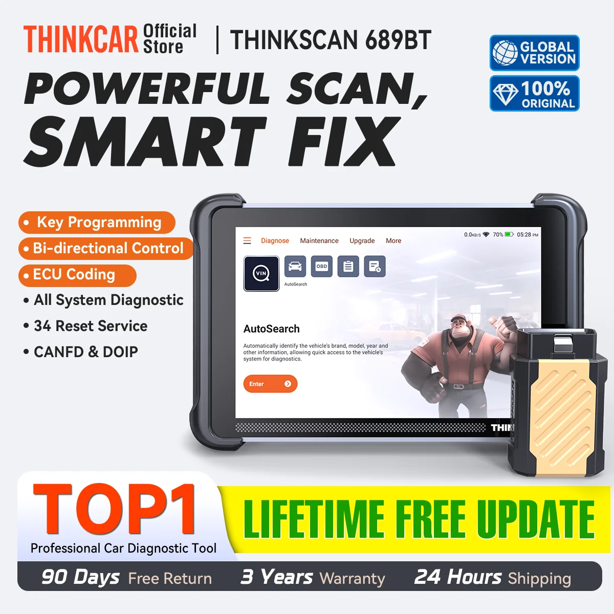 THINKCAR THINKSCAN 689BT Bi-directional Car Diagnostic Tool CANFD DOIP ECU Coding Life Free 34 Resets Full Systems Obd2 Scanner
THINKCAR THINKSCAN 689BT Bi-directional Car Diagnostic Tool CANFD DOIP ECU Coding Life Free 34 Resets Full Systems Obd2 Scanner