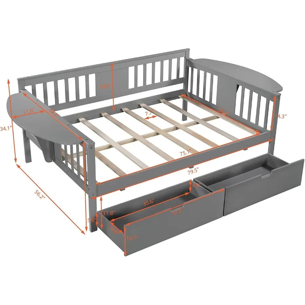 Dual-use Wood Bed for Living Room, Guest or Children's Room, Full Size Daybed With Storage, Two Drawers and Small Foldable Table
Dual-use Wood Bed for Living Room, Guest or Children's Room, Full Size Daybed With Storage, Two Drawers and Small Foldable Table