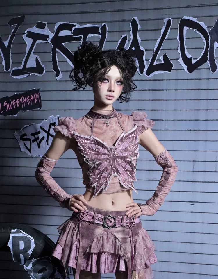 Original Design Y2k Hot Girls Pink Butterfly Punk Rock Revits Camis Mesh Slim Bottom Shirt Shiny Tank Top Sweet Party 2pcs Set
Original Design Y2k Hot Girls Pink Butterfly Punk Rock Revits Camis Mesh Slim Bottom Shirt Shiny Tank Top Sweet Party 2pcs Set