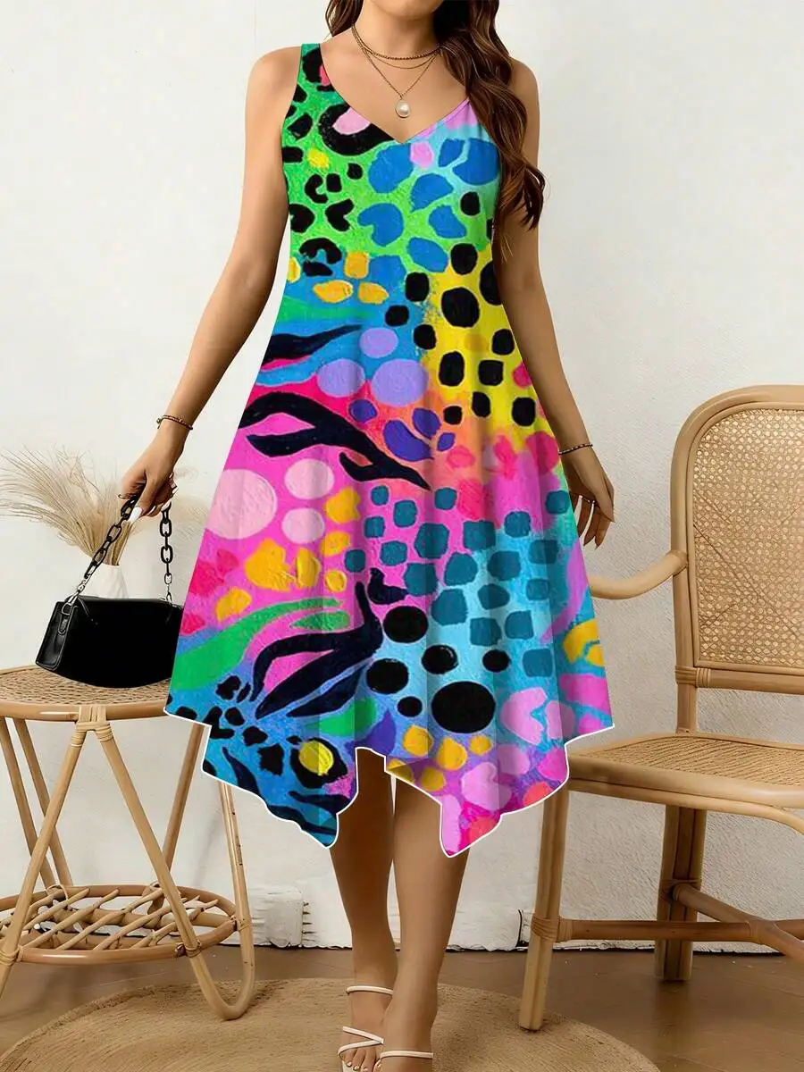 Colorful Abstract Print Women V Neck Sleeveless Dress Irregular Hem Breathable Summer Casual
Colorful Abstract Print Women V Neck Sleeveless Dress Irregular Hem Breathable Summer Casual