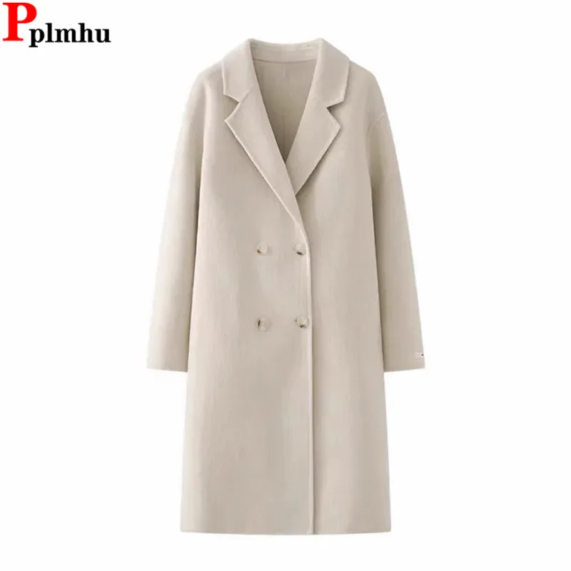 Fall Winter Lapel Long Wool Blend Coats Elegant Woolen Abrigos Casual Loose Jackets Casacos Tops Korea New Chamarras Outerwears
Fall Winter Lapel Long Wool Blend Coats Elegant Woolen Abrigos Casual Loose Jackets Casacos Tops Korea New Chamarras Outerwears