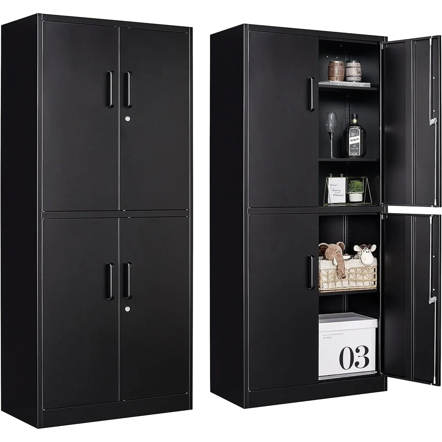 Metal Storage Cabinet with 3 Adjustable Shelves and 4 Doors,71" Garage Storage Cabinet with Lock,Black Metal Cabinets
Metal Storage Cabinet with 3 Adjustable Shelves and 4 Doors,71" Garage Storage Cabinet with Lock,Black Metal Cabinets