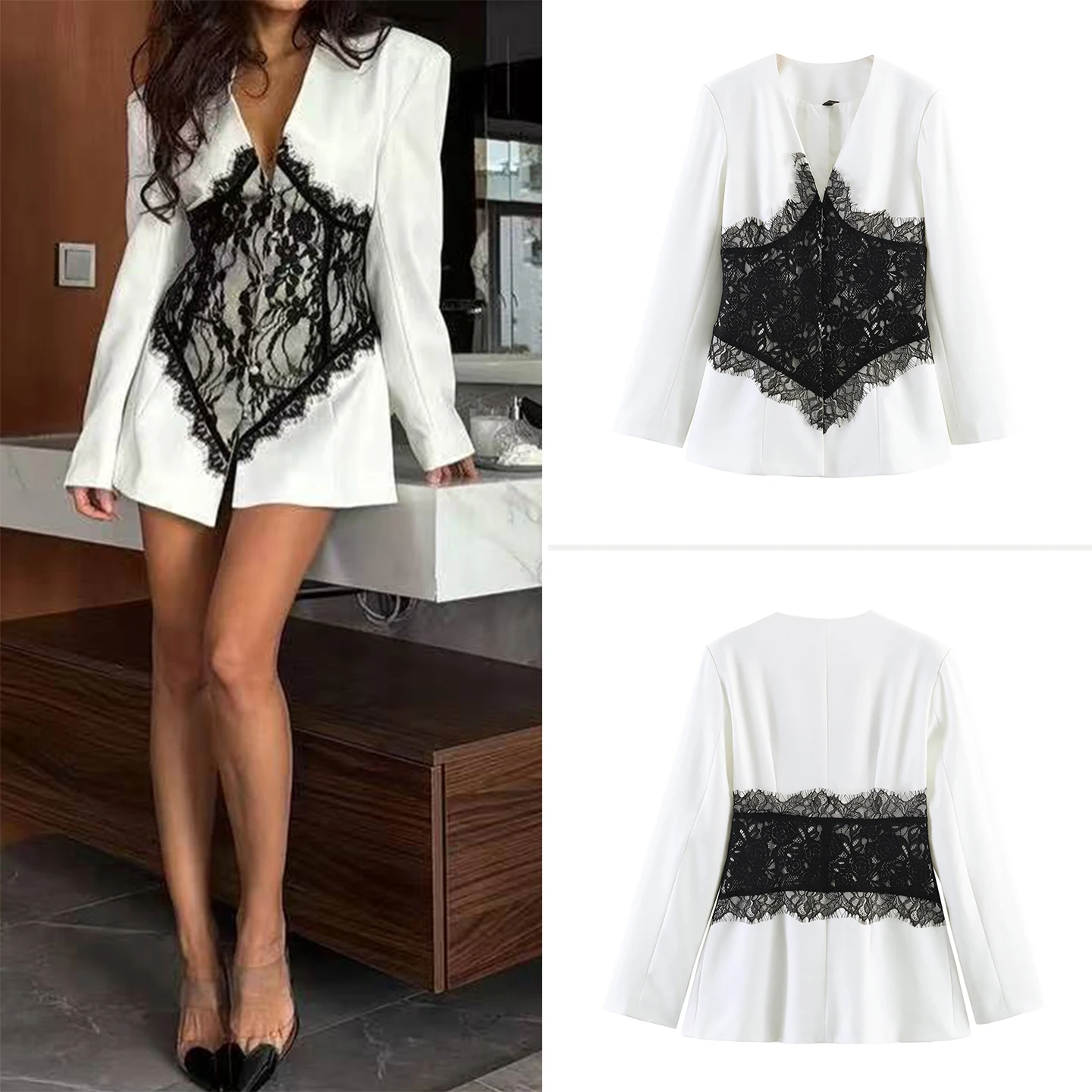 Slim Fit Lace Splice Fashionable Summer Suit Jacket Women's Clothing 2026 New Style V-Neck Long Sleeve European Style Shirt
Slim Fit Lace Splice Fashionable Summer Suit Jacket Women's Clothing 2026 New Style V-Neck Long Sleeve European Style Shirt