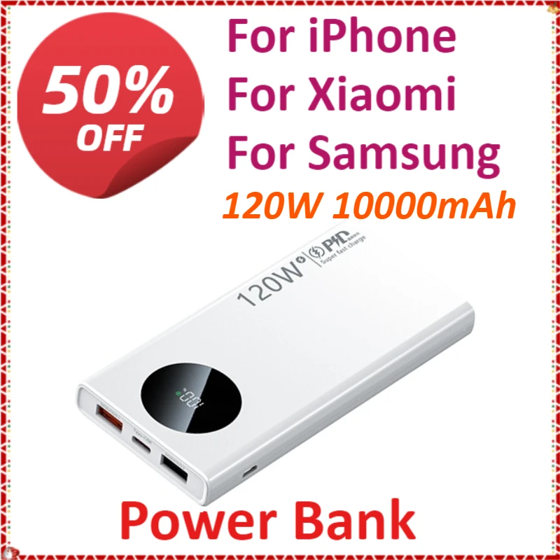 120W 10000mAh Portable Power Bank Fast Charging For iPhone For Xiaomi For Samsung Large Capacity With LED Digital Displ
120W 10000mAh Portable Power Bank Fast Charging For iPhone For Xiaomi For Samsung Large Capacity With LED Digital Displ