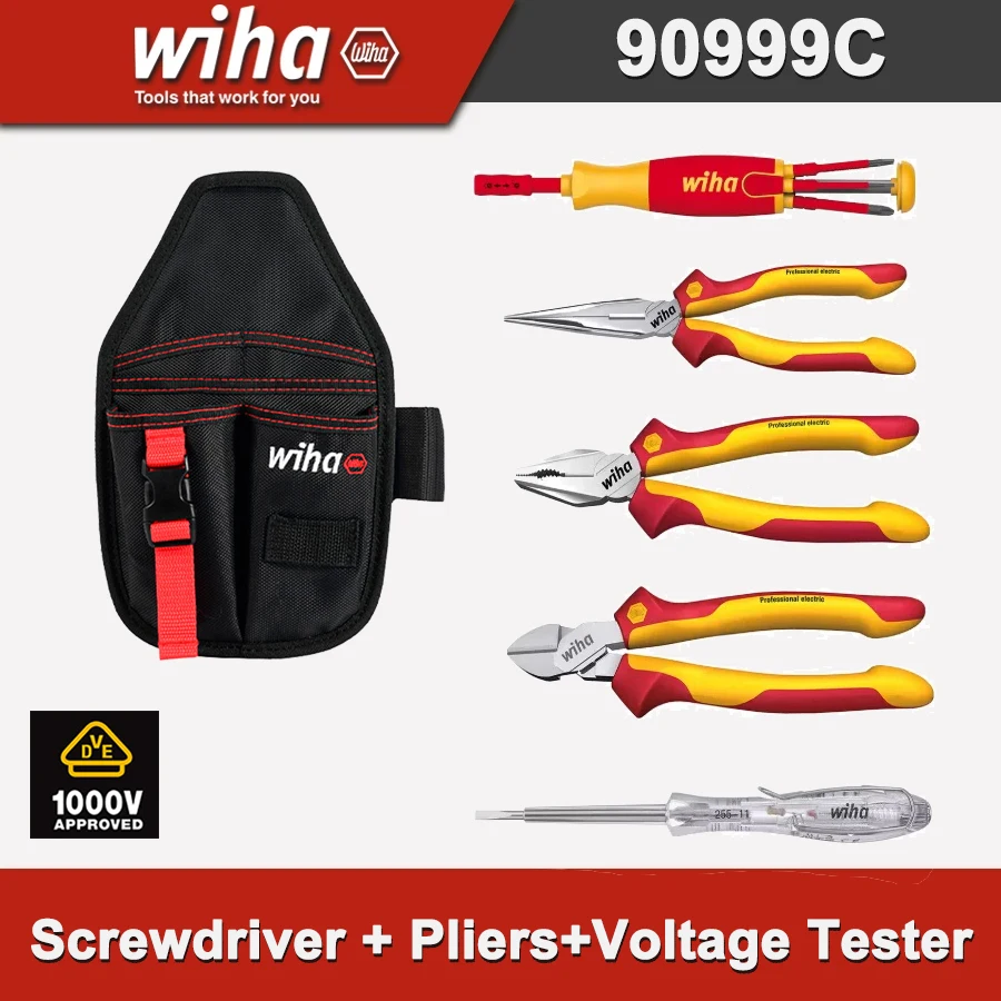 Wiha 90999C 6 in 1 Insulated Tool Set (Screwdriver + Pliers+Voltage Tester) with Portable Tool Bag
Wiha 90999C 6 in 1 Insulated Tool Set (Screwdriver + Pliers+Voltage Tester) with Portable Tool Bag