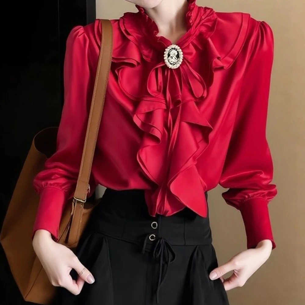 Ранневесенняя женская красная рубашка в стиле французского буржуазного дизайна, элегантная, уникальная, для особых случаев, на Новый год.
Ранневесенняя женская красная рубашка в стиле французского буржуазного дизайна, элегантная, уникальная, для особых случаев, на Новый год.