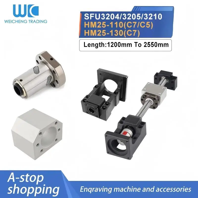 1PC Ball Screw Set SFU3204/3205/3210 1200-2550mm With Waist Nut+HM25 For Nema42/52 Motor+DSG32H+Coupler D40 L65 CNC Router
1PC Ball Screw Set SFU3204/3205/3210 1200-2550mm With Waist Nut+HM25 For Nema42/52 Motor+DSG32H+Coupler D40 L65 CNC Router