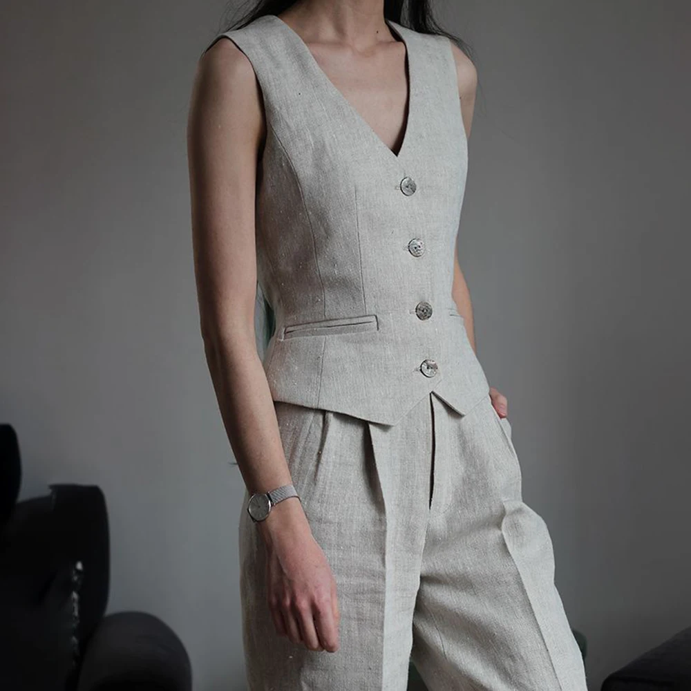 Linen Women's Suit Slim Set Woman 2 Pieces Chic and Elegant V-Neck Sets for Women Single Breasted Vest Pants Blazer Suits
Linen Women's Suit Slim Set Woman 2 Pieces Chic and Elegant V-Neck Sets for Women Single Breasted Vest Pants Blazer Suits