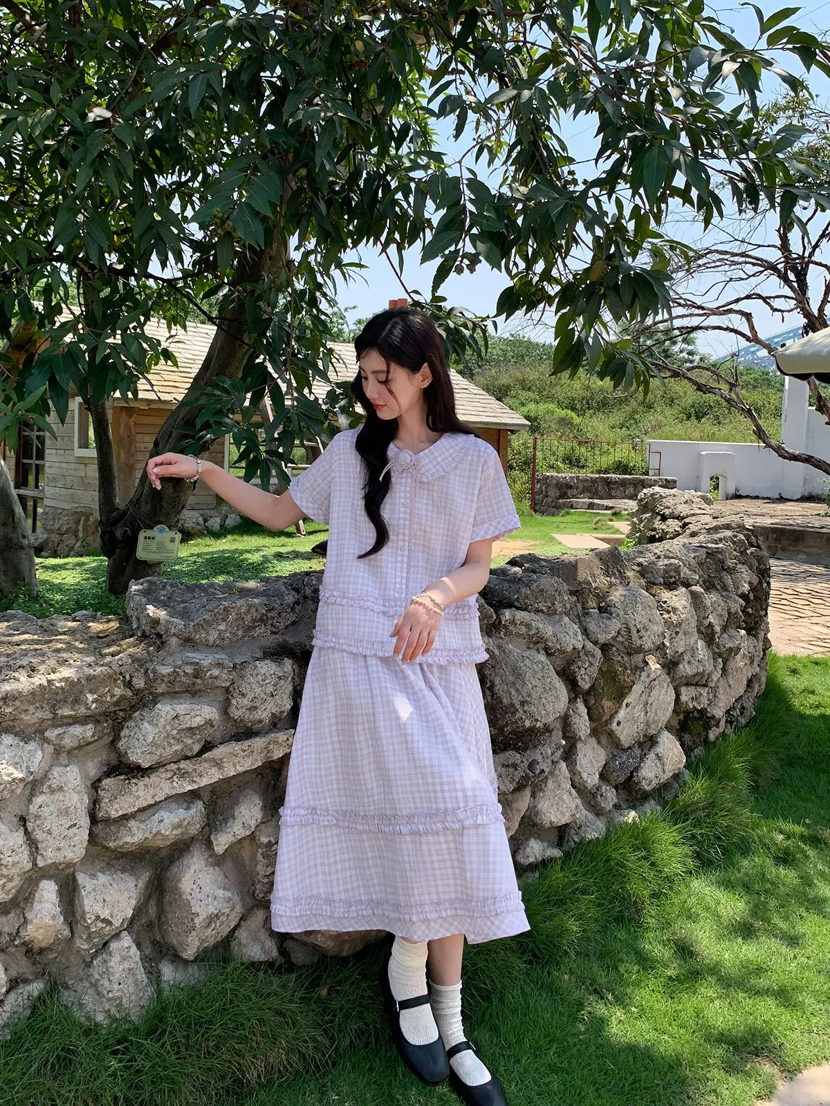 Summer Casual Large Size Shirt Set Women's Beautiful Purple White Grid Cheese Eating Shirt Sweet Style High Waist Long Skirt
Summer Casual Large Size Shirt Set Women's Beautiful Purple White Grid Cheese Eating Shirt Sweet Style High Waist Long Skirt