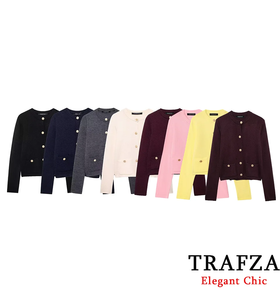 TRAFZA Women Slim Classic Knit Jacket Gold Breasted Pocket O-neck Sweater Coat New 2025 Autumn Fashion Commute Date Casual Coat
TRAFZA Women Slim Classic Knit Jacket Gold Breasted Pocket O-neck Sweater Coat New 2025 Autumn Fashion Commute Date Casual Coat
