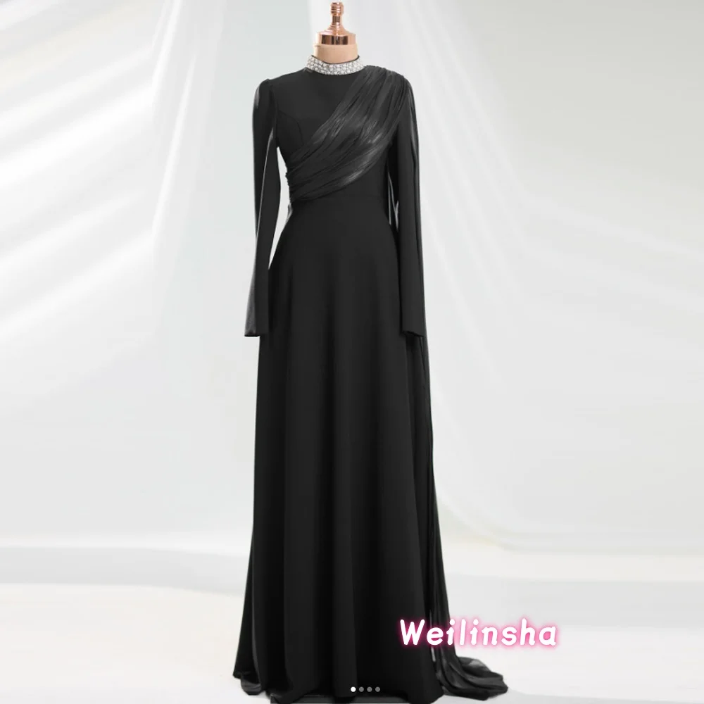 Black A Line Prom Dresses Long Sleeves Beaded High Neck Customized Evening Dress Party For Women
Black A Line Prom Dresses Long Sleeves Beaded High Neck Customized Evening Dress Party For Women