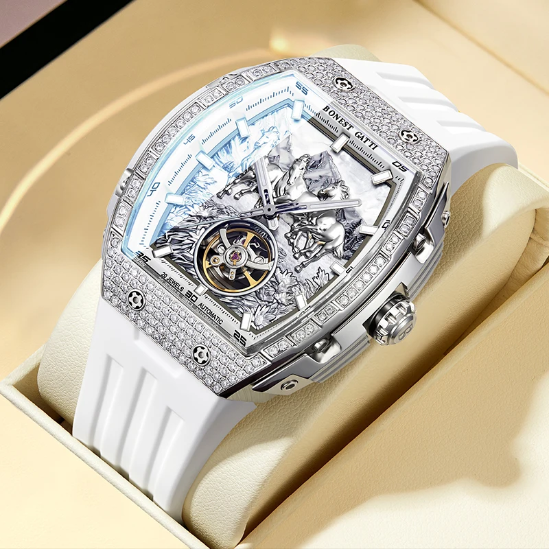 BONEST GATTI Luxury Men Skeleton Automatic Watch Horse Theme DiamondEncrusted Mechanical Wristwatch Waterproof Luminous Sapphire
BONEST GATTI Luxury Men Skeleton Automatic Watch Horse Theme DiamondEncrusted Mechanical Wristwatch Waterproof Luminous Sapphire