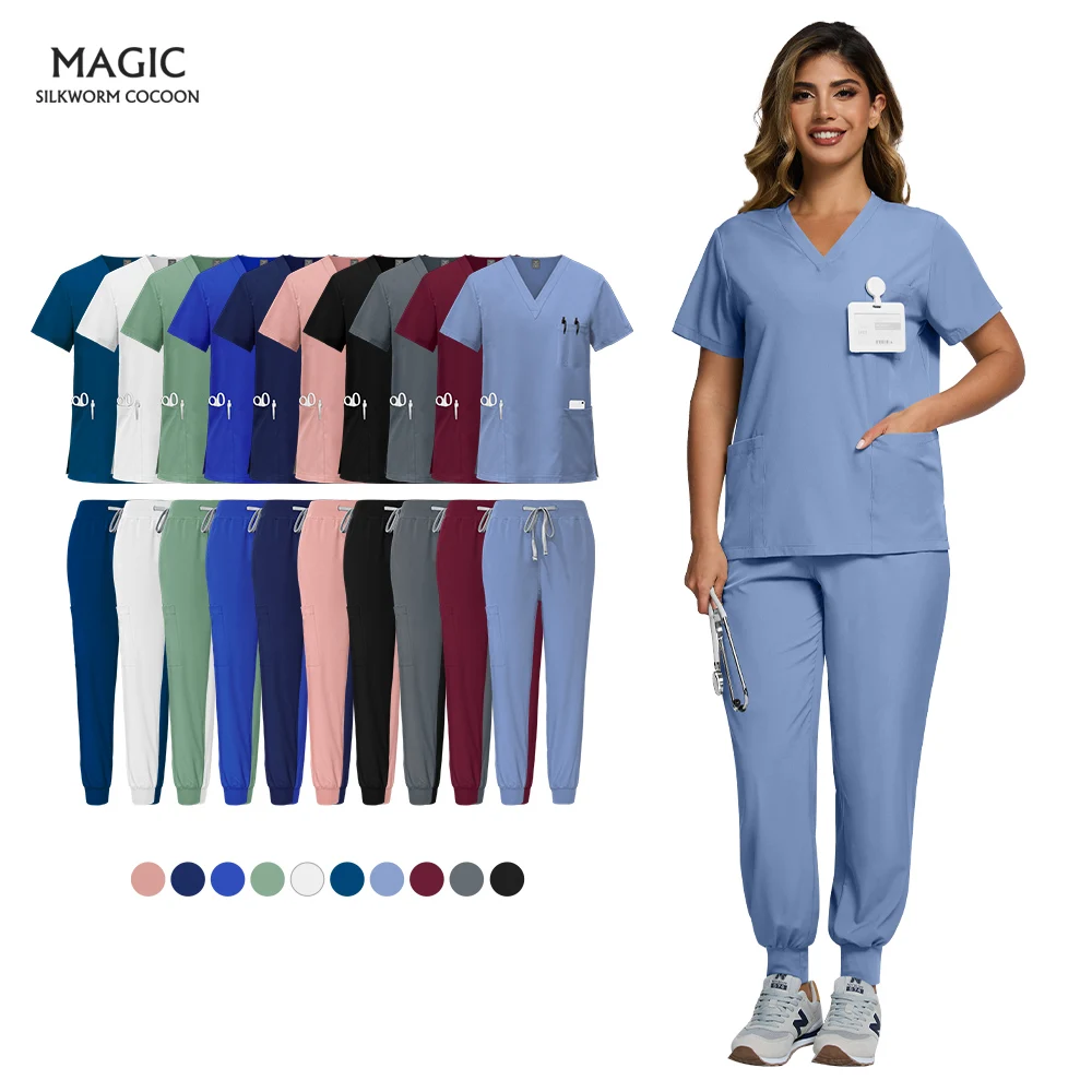 Scrubs Set Medical Uniforms Stretch Scrub Tops with Pocket Pants Nurse Uniform Doctor Surgery Overalls Beauty Salon Work Clothes
Scrubs Set Medical Uniforms Stretch Scrub Tops with Pocket Pants Nurse Uniform Doctor Surgery Overalls Beauty Salon Work Clothes