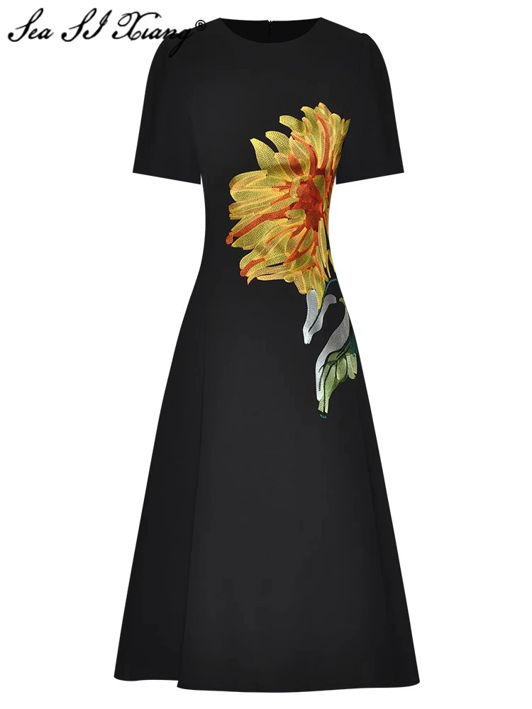 Seasixiang Fashion Designer Early Autumn Dress Women O-Neck Short Sleeve Flower Embroidery Vintage Midi Dresses
Seasixiang Fashion Designer Early Autumn Dress Women O-Neck Short Sleeve Flower Embroidery Vintage Midi Dresses