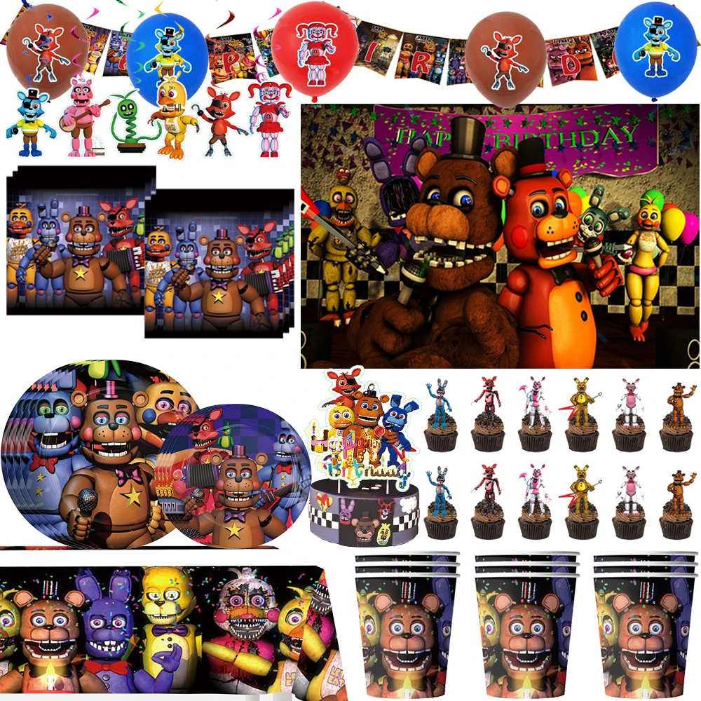 FNAF Five Nights Freddyed Birthday Party Decorations Balloons Plate Banner Tableware Set for Baby Shower Party Favors Kids Gifts
FNAF Five Nights Freddyed Birthday Party Decorations Balloons Plate Banner Tableware Set for Baby Shower Party Favors Kids Gifts