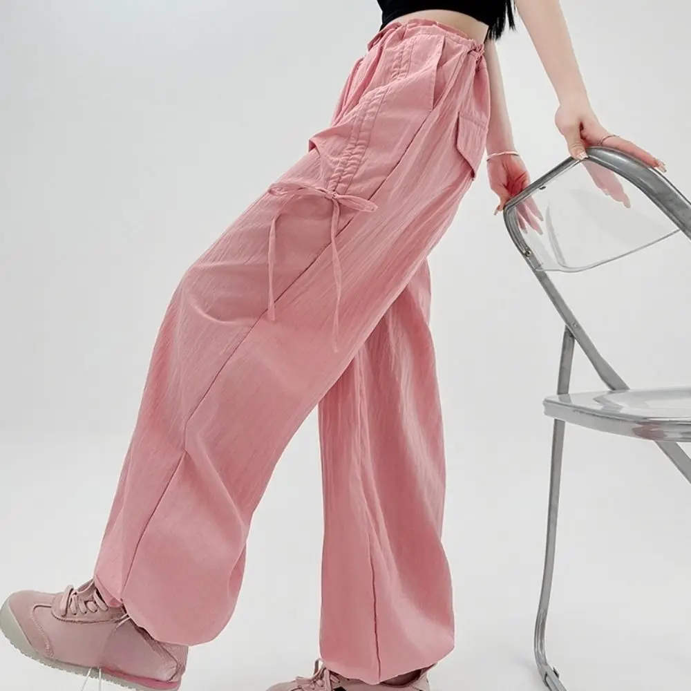 Soft Baggy Straight Leg Pants Drawstring Lace Up Bowknot Women Casual Pants with Pocket Trousers Wide Leg Loose Pants Female
Soft Baggy Straight Leg Pants Drawstring Lace Up Bowknot Women Casual Pants with Pocket Trousers Wide Leg Loose Pants Female