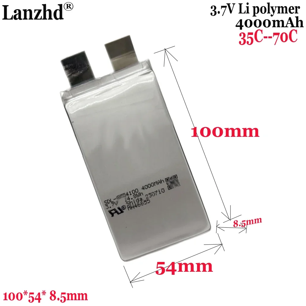 3.7V High Rate 35C 70C Polymer 4000mah Cell For Diy Pack Power Tools car Jump Starter 12v Tools 8.5*54*100mm 8554100
3.7V High Rate 35C 70C Polymer 4000mah Cell For Diy Pack Power Tools car Jump Starter 12v Tools 8.5*54*100mm 8554100