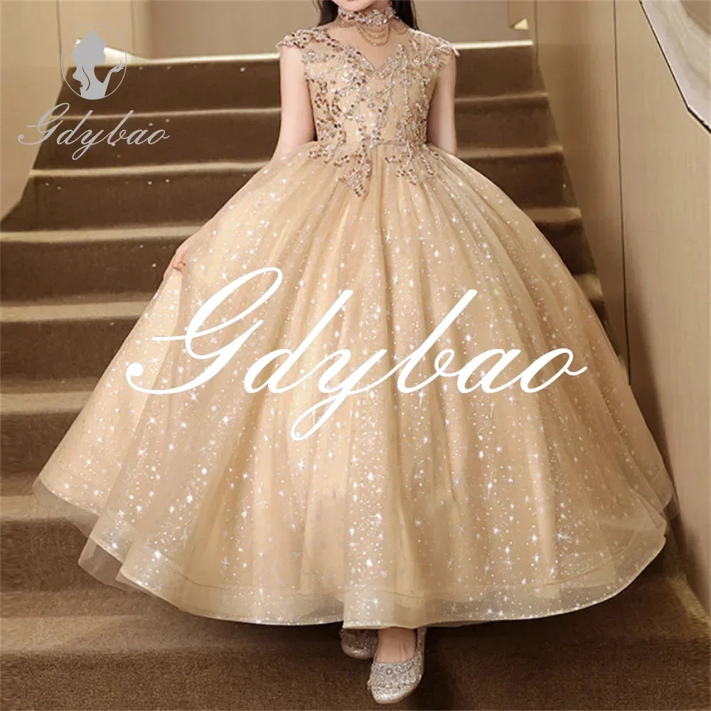 High Neck Crystals Luxury Sequined Applique Flower Girl Dress Sleeveless Ankle Length Elegant First Communion Dress Customized
High Neck Crystals Luxury Sequined Applique Flower Girl Dress Sleeveless Ankle Length Elegant First Communion Dress Customized