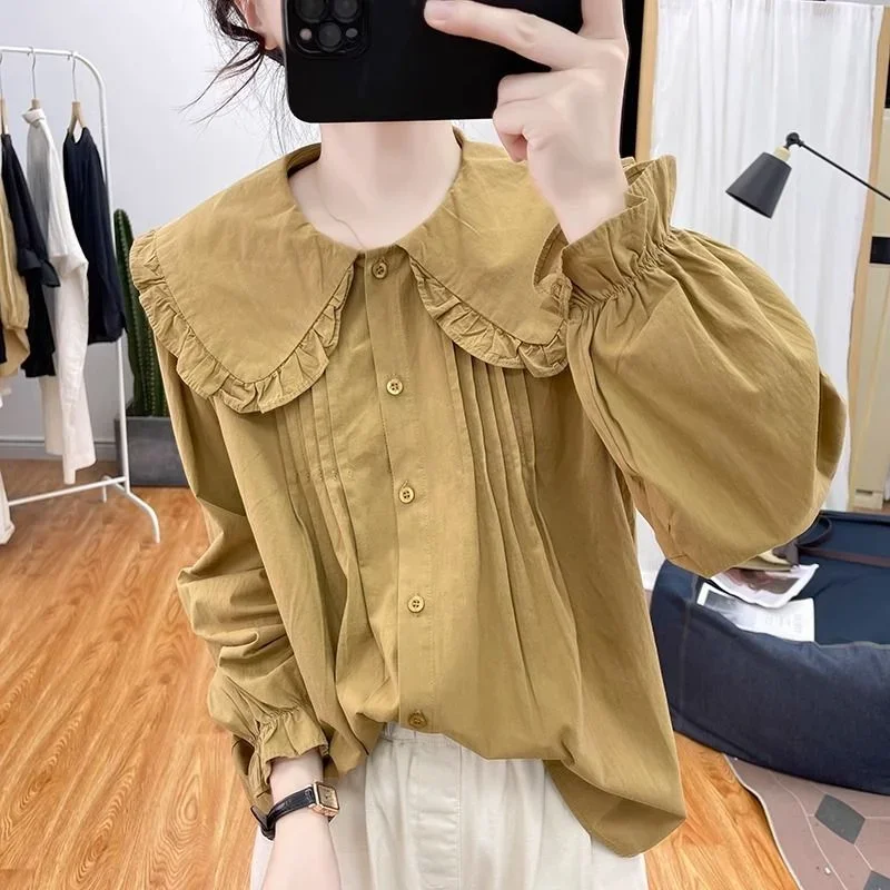Осенняя рубашка с длинными рукавами из чистого хлопка с рукавами в виде листьев лотоса, женский топ 2025 года, верхняя основа в стиле ретро
Осенняя рубашка с длинными рукавами из чистого хлопка с рукавами в виде листьев лотоса, женский топ 2025 года, верхняя основа в стиле ретро