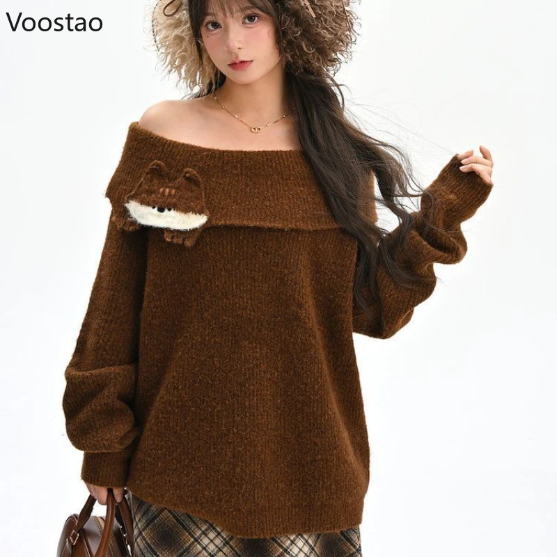Japanese Lolita Style Knitted Pullovers Autumn Winter Women Preppy Style Cute Cartoon Slash Neck Loose Sweater Y2k Knitwear Tops
Japanese Lolita Style Knitted Pullovers Autumn Winter Women Preppy Style Cute Cartoon Slash Neck Loose Sweater Y2k Knitwear Tops