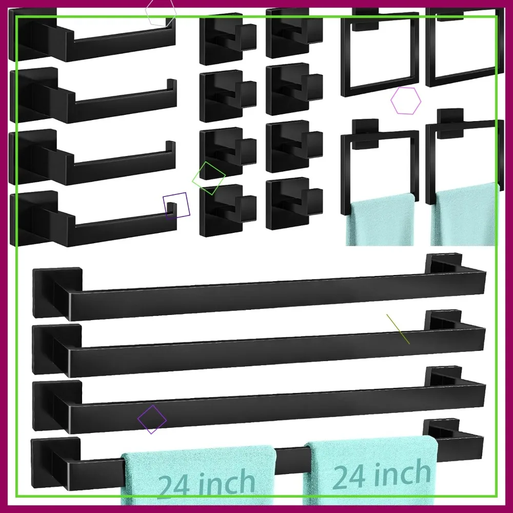 Набор из 20 предметов матовой черной фурнитуры для ванной комнаты, 24-дюймовая вешалка для полотенец, настенная полка из нержавеющей стали для современных ванных комнат
Набор из 20 предметов матовой черной фурнитуры для ванной комнаты, 24-дюймовая вешалка для полотенец, настенная полка из нержавеющей стали для современных ванных комнат