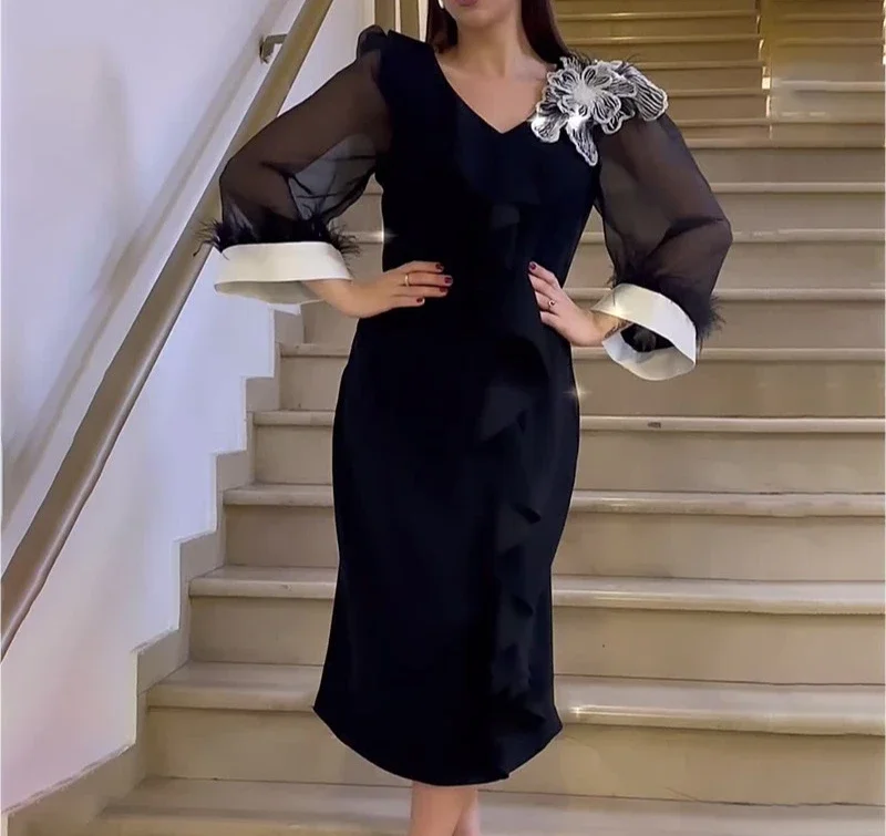 Women's Dresses New V-neck Solid Color Transparent Long Sleeved Elegant Butterfly Flower Dress with Color Blocking 2024 Autumn
Women's Dresses New V-neck Solid Color Transparent Long Sleeved Elegant Butterfly Flower Dress with Color Blocking 2024 Autumn