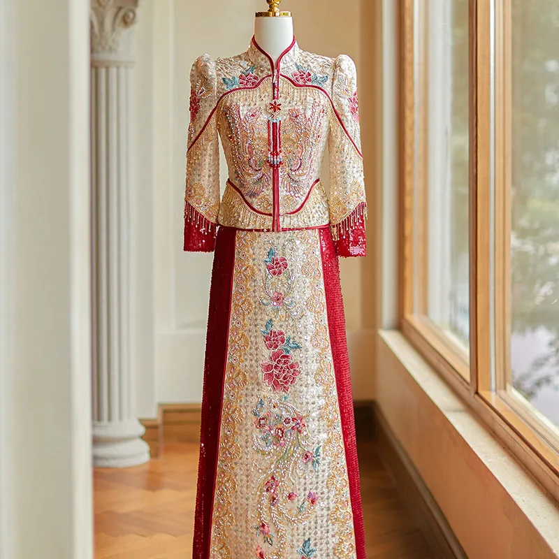 Китайские свадебные платья Xiuhe, женские свадебные тосты, платье Дракона Феникса 2025 
Китайские свадебные платья Xiuhe, женские свадебные тосты, платье Дракона Феникса 2025