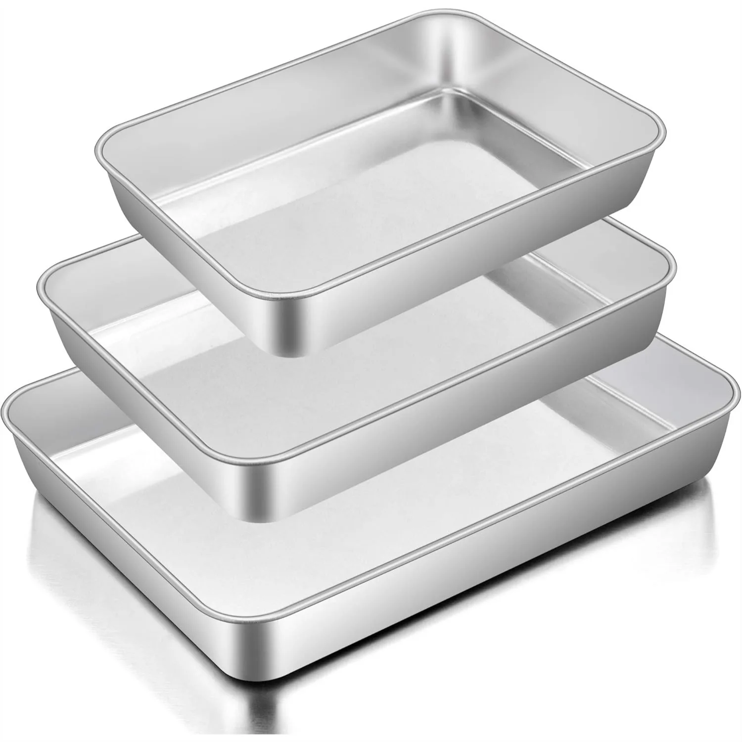 Stainless Steel Baking Pans Set of 3, Sheet Cake Pan for Oven 12.5/10.5/9.4 Inch, Rectangle Bakeware for Lasagna Brownie
Stainless Steel Baking Pans Set of 3, Sheet Cake Pan for Oven 12.5/10.5/9.4 Inch, Rectangle Bakeware for Lasagna Brownie