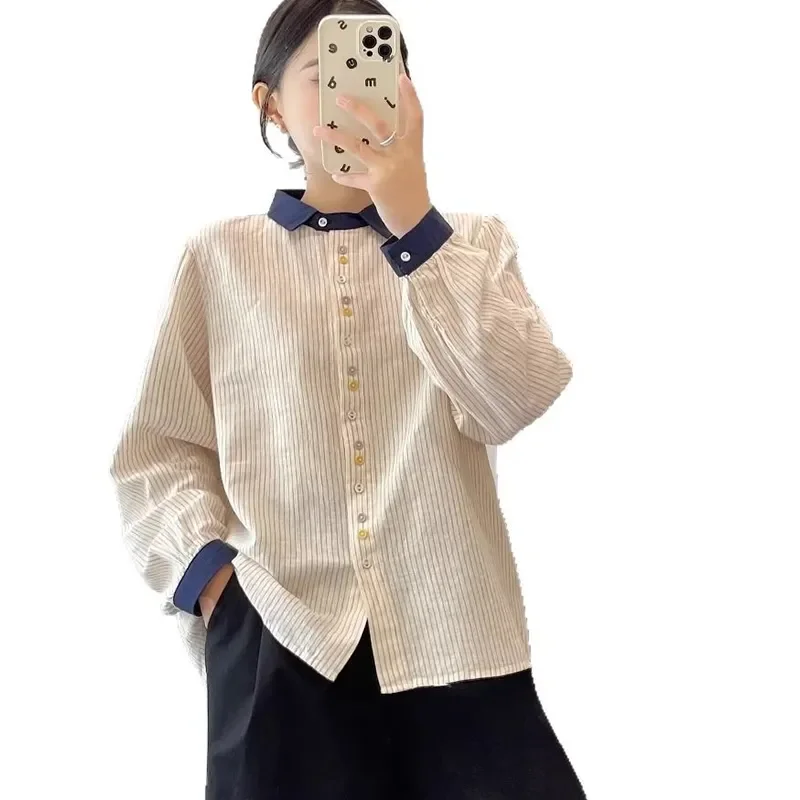 Женская бежевая блузка в полоску с контрастным воротником и манжетами, с длинными рукавами, на пуговицах, повседневный топ
Женская бежевая блузка в полоску с контрастным воротником и манжетами, с длинными рукавами, на пуговицах, повседневный топ