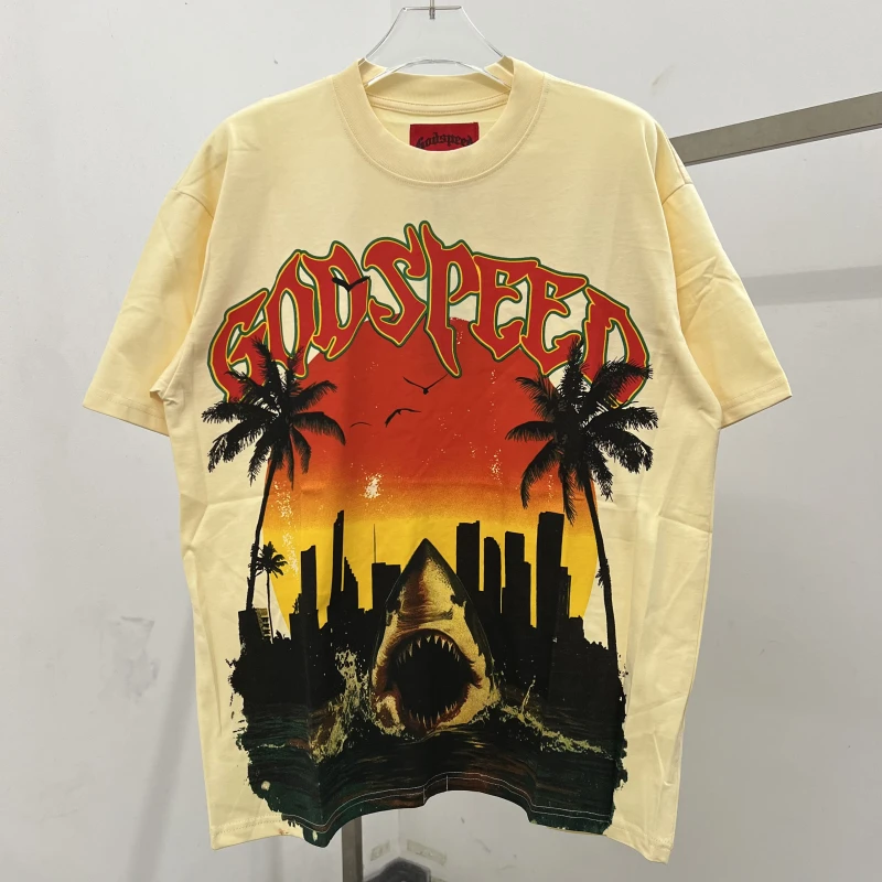 2025 Summer Godspeed Men Women Tee Coconut Shark Print Cotton Short Sleeve T-shirt Godspeed Loose Vintage Top
2025 Summer Godspeed Men Women Tee Coconut Shark Print Cotton Short Sleeve T-shirt Godspeed Loose Vintage Top
