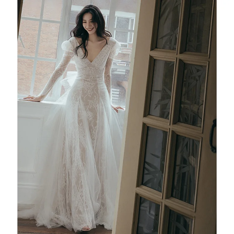 2026 Spring V-Neck Bridal Engagement Dress Long Sleeve French Wedding Dress
2026 Spring V-Neck Bridal Engagement Dress Long Sleeve French Wedding Dress
