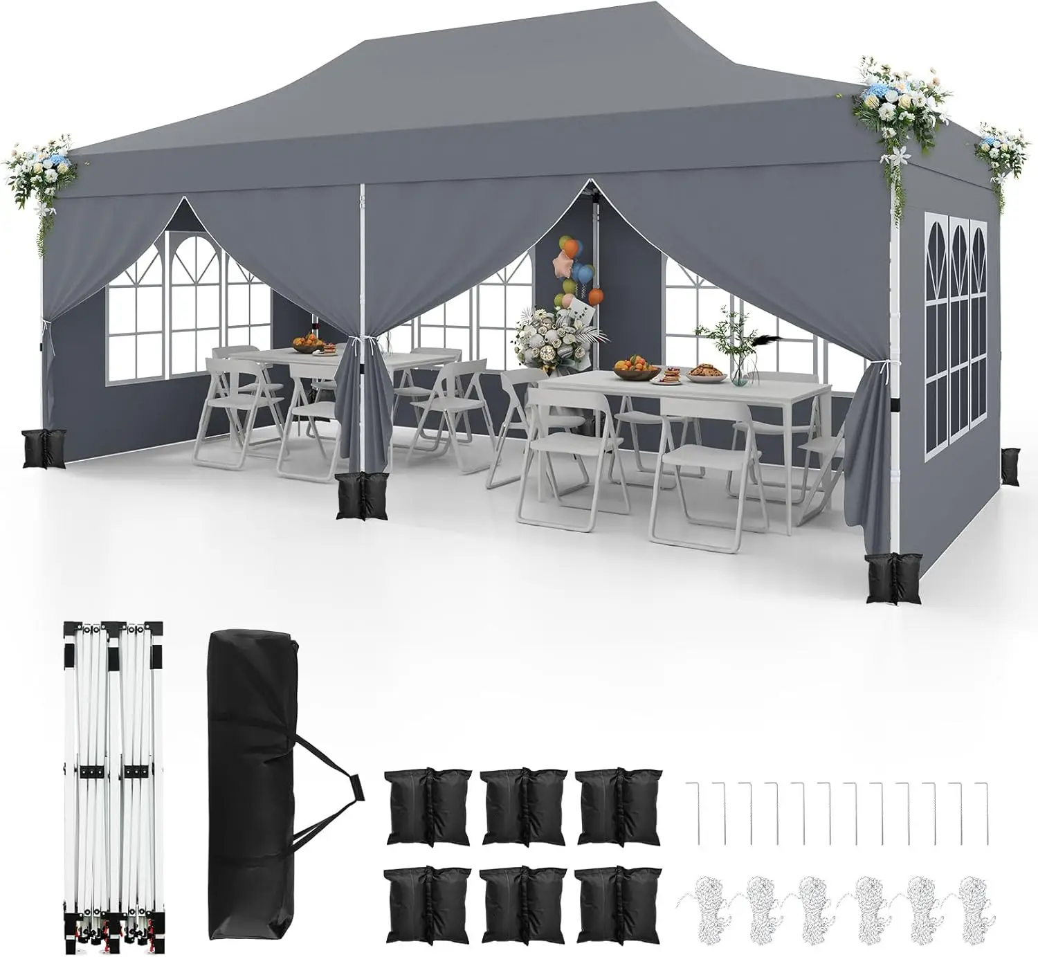 10x20 Ft Pop Up Canopy, UPF 50+ Portable Outdoor Canopy Tent with with 6 Removable Sidewalls, 6 Sandbags, 2 Zippered Door, Wi
10x20 Ft Pop Up Canopy, UPF 50+ Portable Outdoor Canopy Tent with with 6 Removable Sidewalls, 6 Sandbags, 2 Zippered Door, Wi