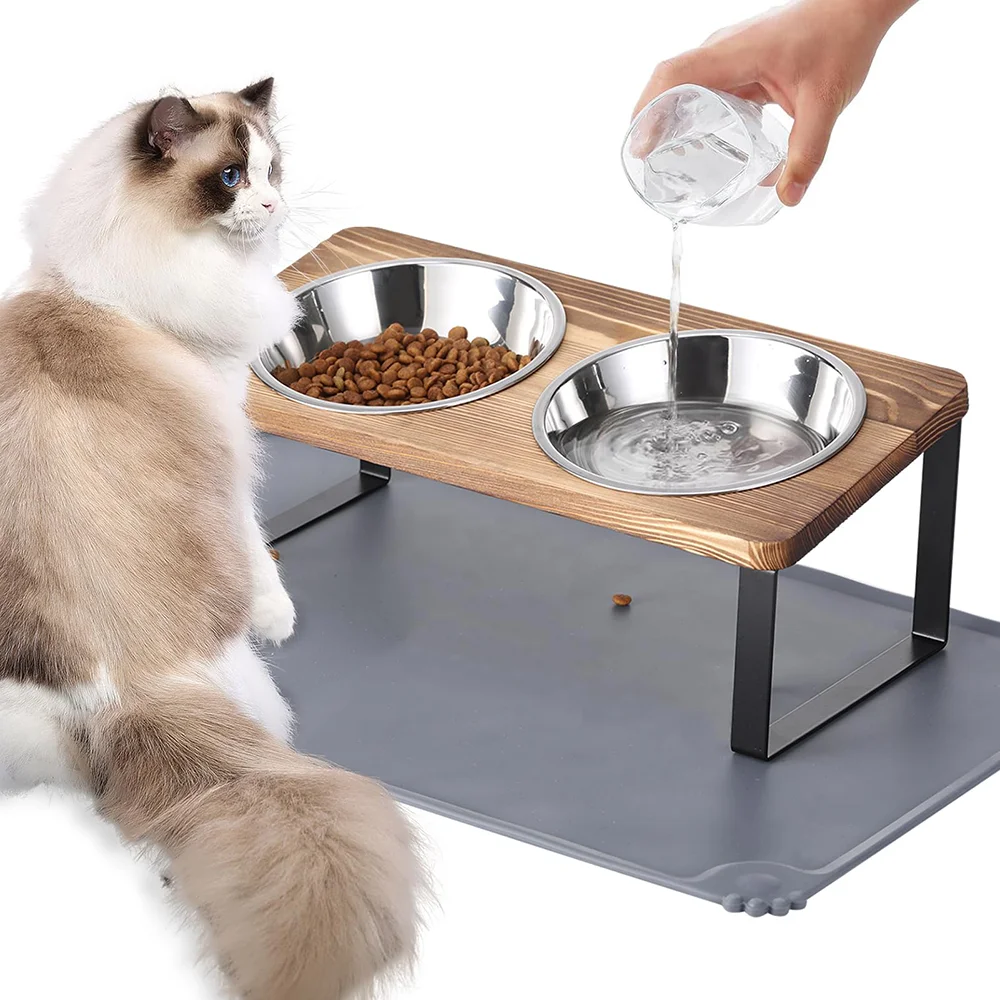 Elevated bamboo board painted cat bowl 15° tilt bracket anti-vomiting elevated cat bowl 2 stainless steel cat bowls puppy bowl
Elevated bamboo board painted cat bowl 15° tilt bracket anti-vomiting elevated cat bowl 2 stainless steel cat bowls puppy bowl