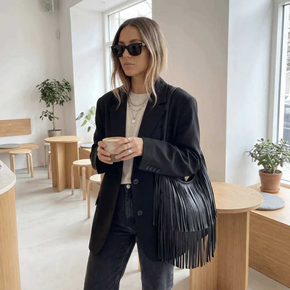 Gift Soft PU Leather Long Tassels Handbag Black Color Large Capacity Shoulder Tote Bag Elegant Chic Armpit Hobo Bag Women
Gift Soft PU Leather Long Tassels Handbag Black Color Large Capacity Shoulder Tote Bag Elegant Chic Armpit Hobo Bag Women