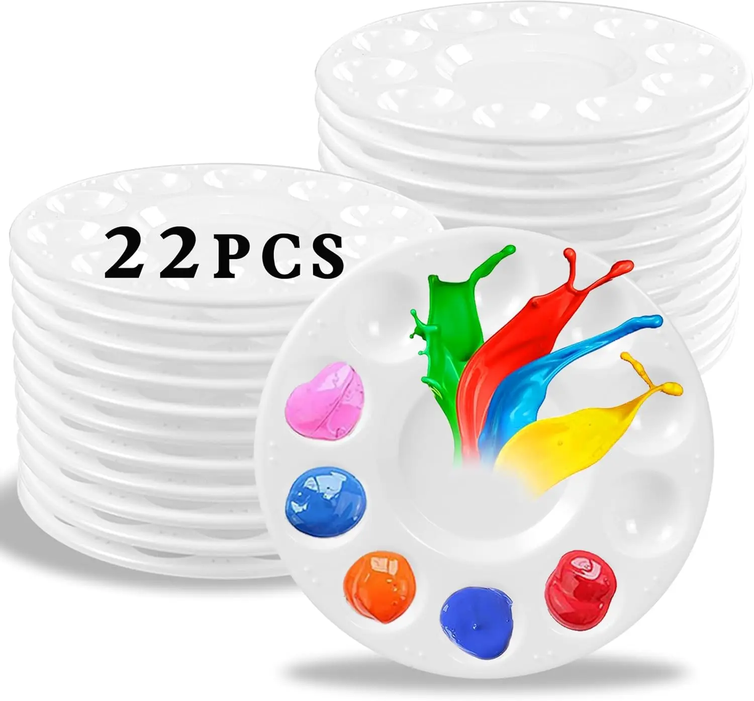 22-Pack Plastic Paint Palettes, Round Trays for Kids & Adults, 6.7 Inch, 10 Wells, White
22-Pack Plastic Paint Palettes, Round Trays for Kids & Adults, 6.7 Inch, 10 Wells, White
