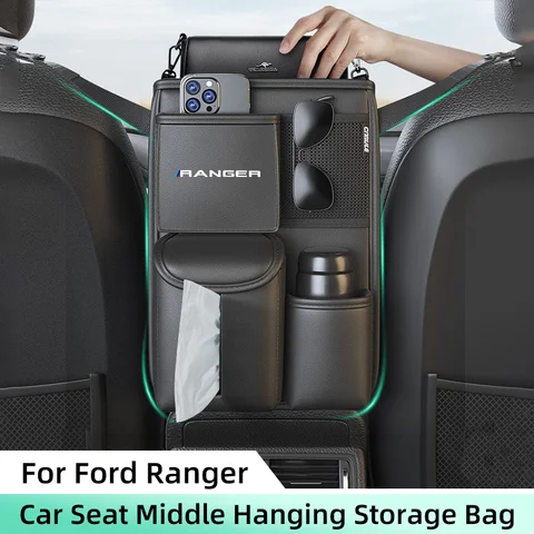 Car Seat Middle Storage Bag For Ford Ranger T9 T6 Raptor Auto Armrest Hanging Organizer Handbag Holder Pocket Tissue Storage Bag