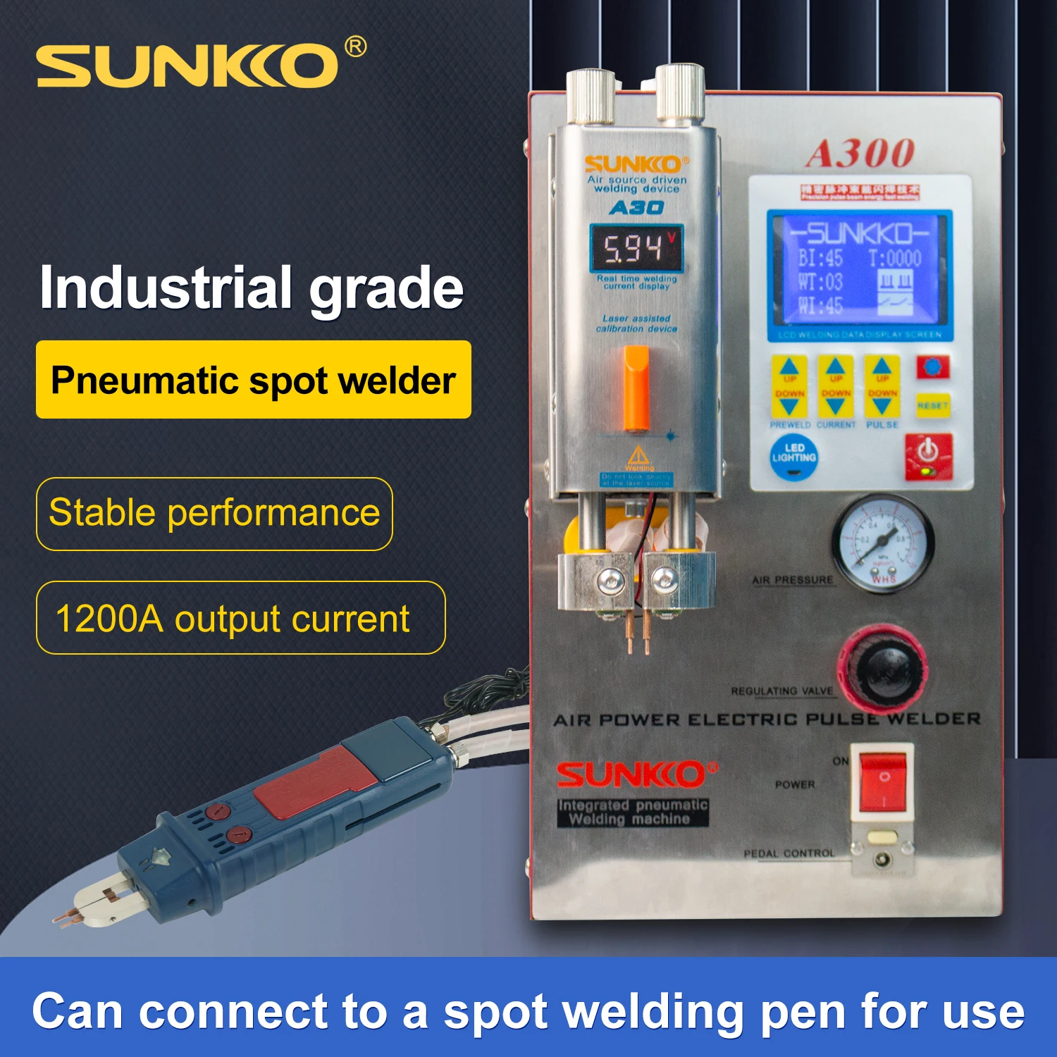 SUNKKO A300 Glitter Weld Lithium Battery Lithium Ion Battery 18650 21700 32650 To Nickel Pneumatic Spot Welder Welding Machine
SUNKKO A300 Glitter Weld Lithium Battery Lithium Ion Battery 18650 21700 32650 To Nickel Pneumatic Spot Welder Welding Machine