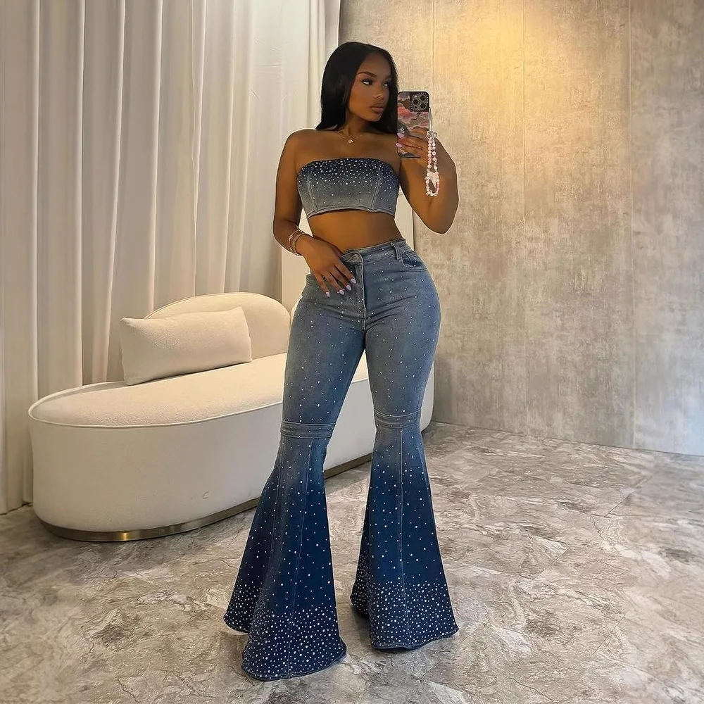 Denim Pant Set Women Two Piece Sets Sexy Matching Sets Sleeveless Short Tops Long Flare Pants High Waist Slim Hot Diamond
Denim Pant Set Women Two Piece Sets Sexy Matching Sets Sleeveless Short Tops Long Flare Pants High Waist Slim Hot Diamond