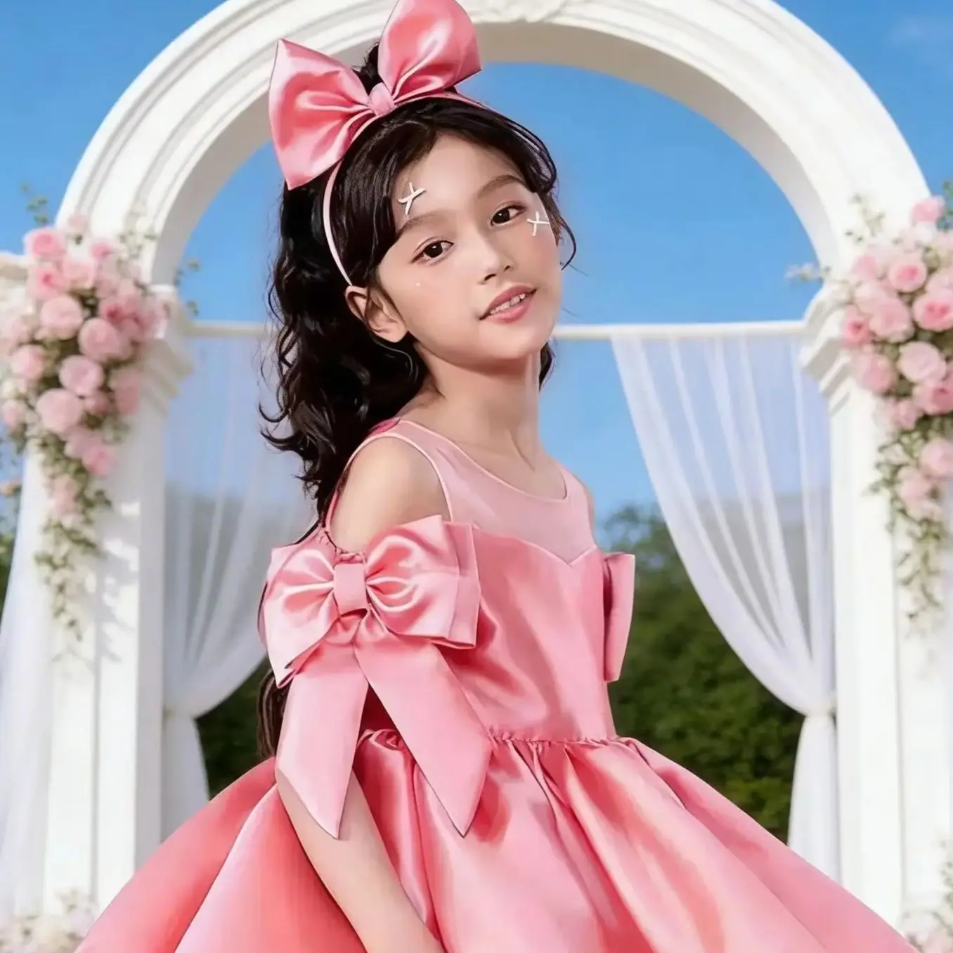 Elegant Satin Flower Girl Dress for Wedding with Bow O Neck Princess Knee Length Kids Birthday Pageant Party Evening Gown Custom
Elegant Satin Flower Girl Dress for Wedding with Bow O Neck Princess Knee Length Kids Birthday Pageant Party Evening Gown Custom