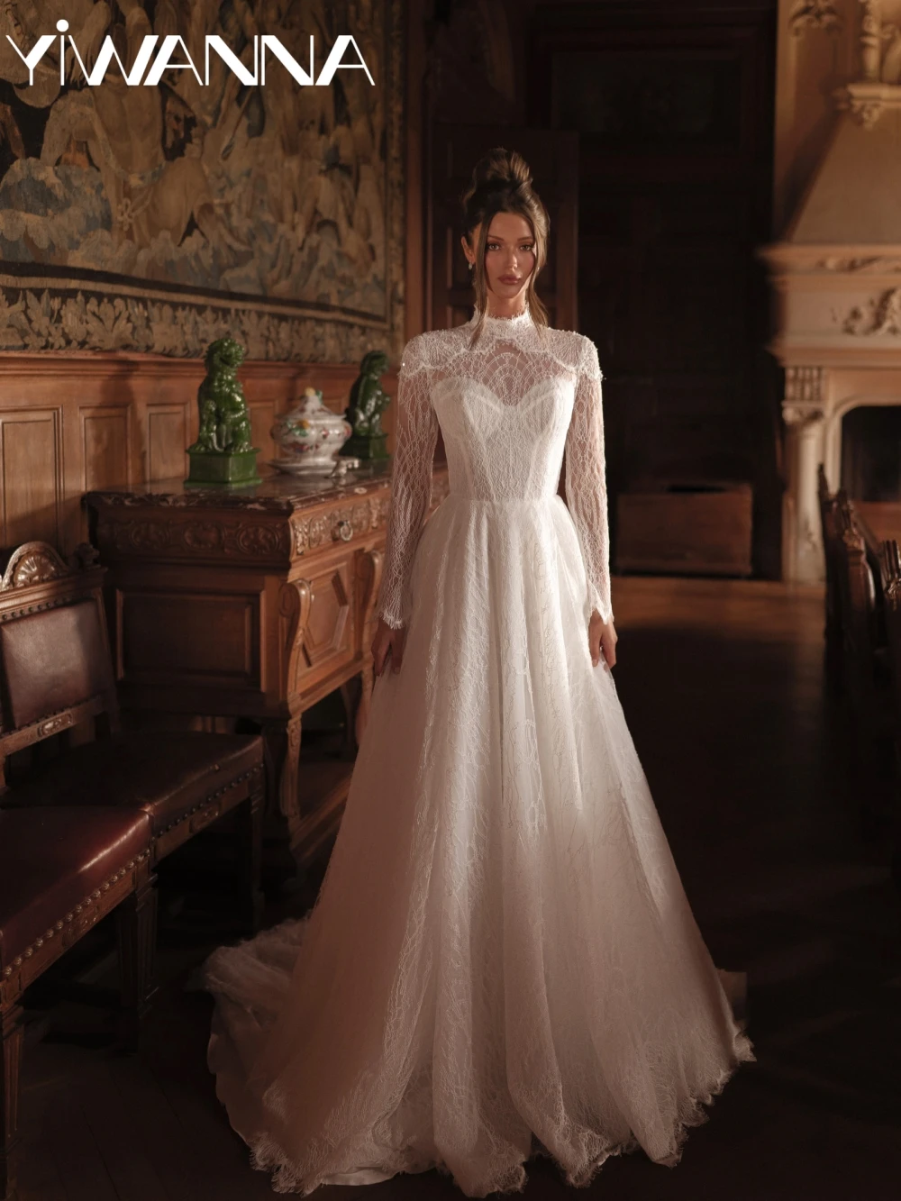 Shiny Pearls A-line Lace Long Wedding Dress Modest High Collar Long Sleeve Bridal Gown Customized Dreamy Dresses For Bride
Shiny Pearls A-line Lace Long Wedding Dress Modest High Collar Long Sleeve Bridal Gown Customized Dreamy Dresses For Bride