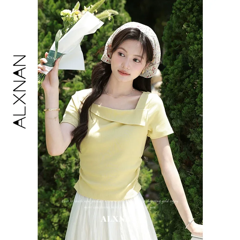ALXNAN Yellow T-shirt Women Asymmetric Diagonal Neck Short Sleeve T-shirts with Ruched Waist Elegant Summer Ladies Tees L65820
ALXNAN Yellow T-shirt Women Asymmetric Diagonal Neck Short Sleeve T-shirts with Ruched Waist Elegant Summer Ladies Tees L65820