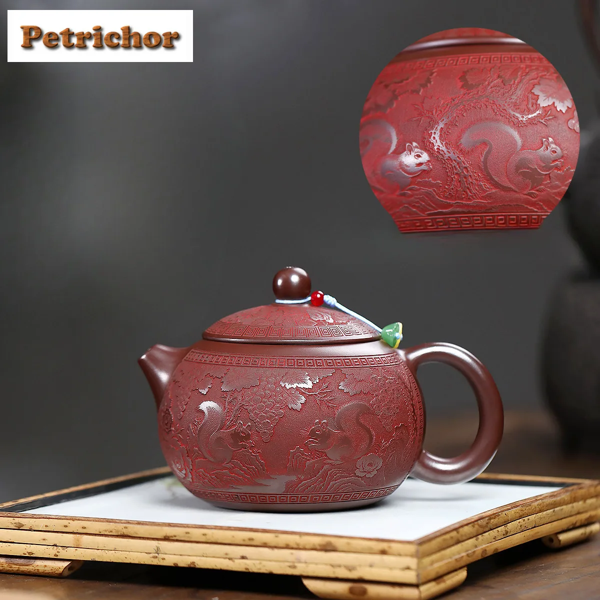 430ml Yixing Purple Clay Teapots Handmade Squirrel Grape Pot Raw Ore Stone Red Mud Tea Maker Kettle With Strainer Zisha Tea Set
430ml Yixing Purple Clay Teapots Handmade Squirrel Grape Pot Raw Ore Stone Red Mud Tea Maker Kettle With Strainer Zisha Tea Set