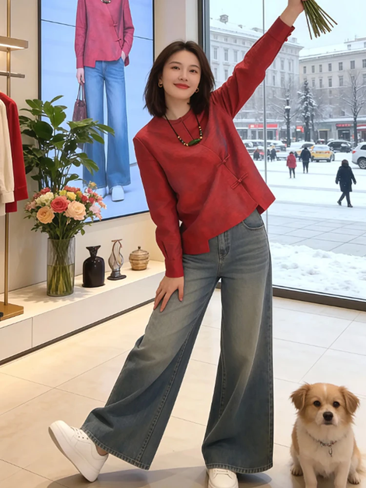 Red Long Sleeve Chinese Style Women's Shirt Slanted Lapel Button Placket Fashionable Versatile Ageless Casual Loose Fit Shirt
Red Long Sleeve Chinese Style Women's Shirt Slanted Lapel Button Placket Fashionable Versatile Ageless Casual Loose Fit Shirt