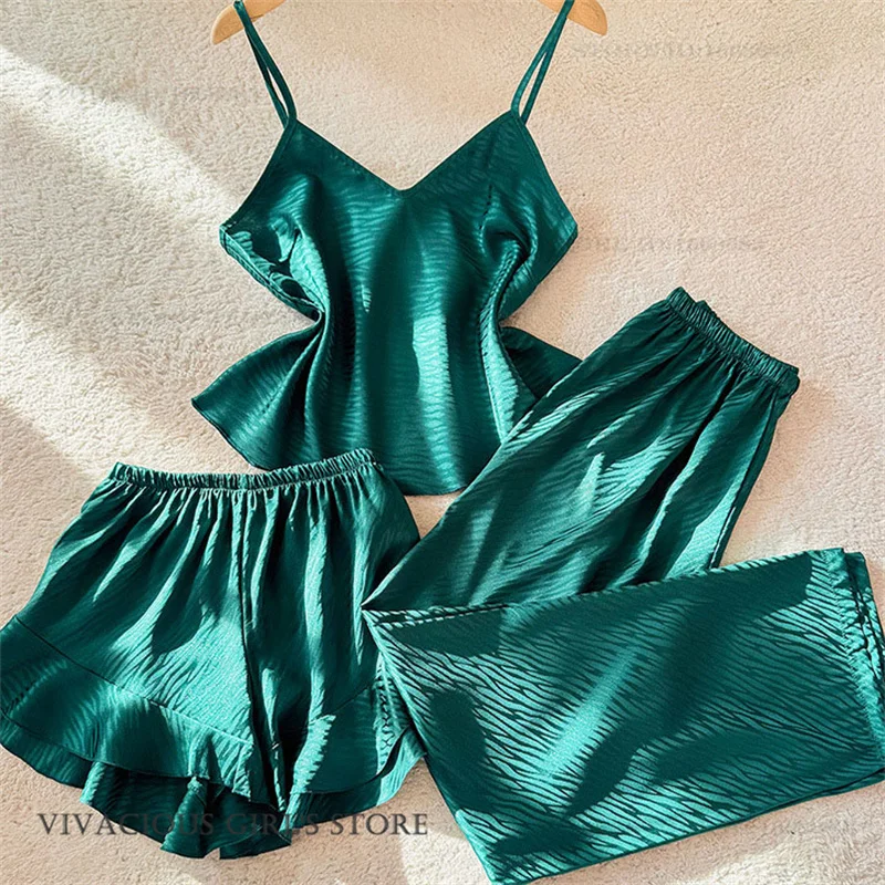 Новый женский пижамный комплект из 3 предметов, одежда для сна, сексуальное женское белье, топ на бретелях, шорты и брюки, брючные костюмы, домашняя одежда, свободная шелковая атласная одежда для отдыха
Новый женский пижамный комплект из 3 предметов, одежда для сна, сексуальное женское белье, топ на бретелях, шорты и брюки, брючные костюмы, домашняя одежда, свободная шелковая атласная одежда для отдыха
