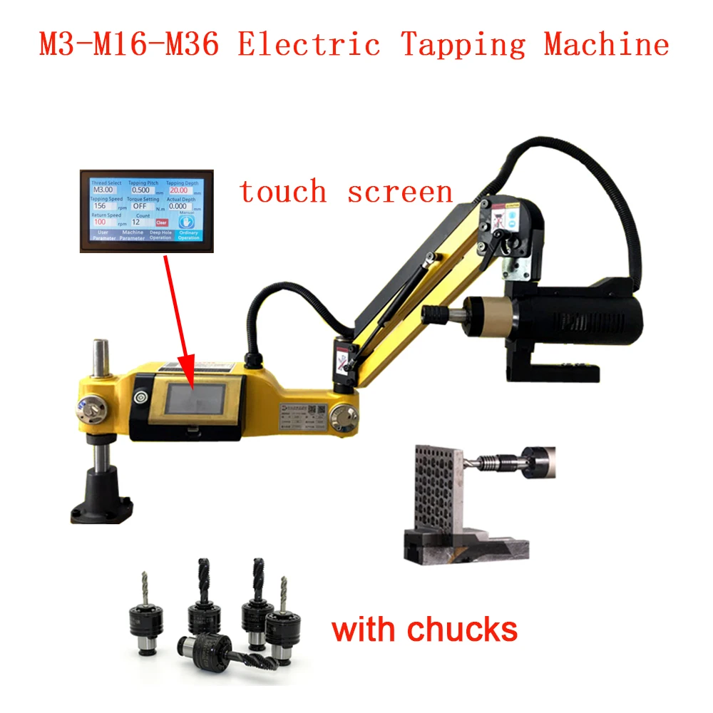 Tapping Machine M3-M16-M36 Touch Screen Universal Vertical Electric Tapper Easy Arm Power Tool Threading Machine with Chucks
Tapping Machine M3-M16-M36 Touch Screen Universal Vertical Electric Tapper Easy Arm Power Tool Threading Machine with Chucks