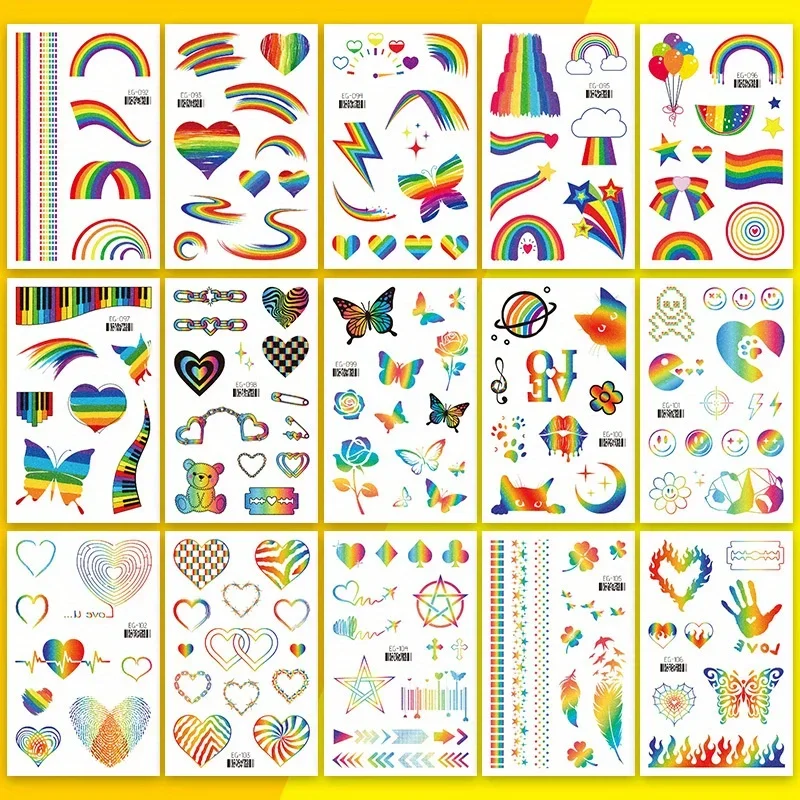 15pcsGlitter Rainbow Temporary Tattoo Stickers Pride Month Butterfly Heart Rainbow Party Favors for Pride Day Parade and Holiday
15pcsGlitter Rainbow Temporary Tattoo Stickers Pride Month Butterfly Heart Rainbow Party Favors for Pride Day Parade and Holiday