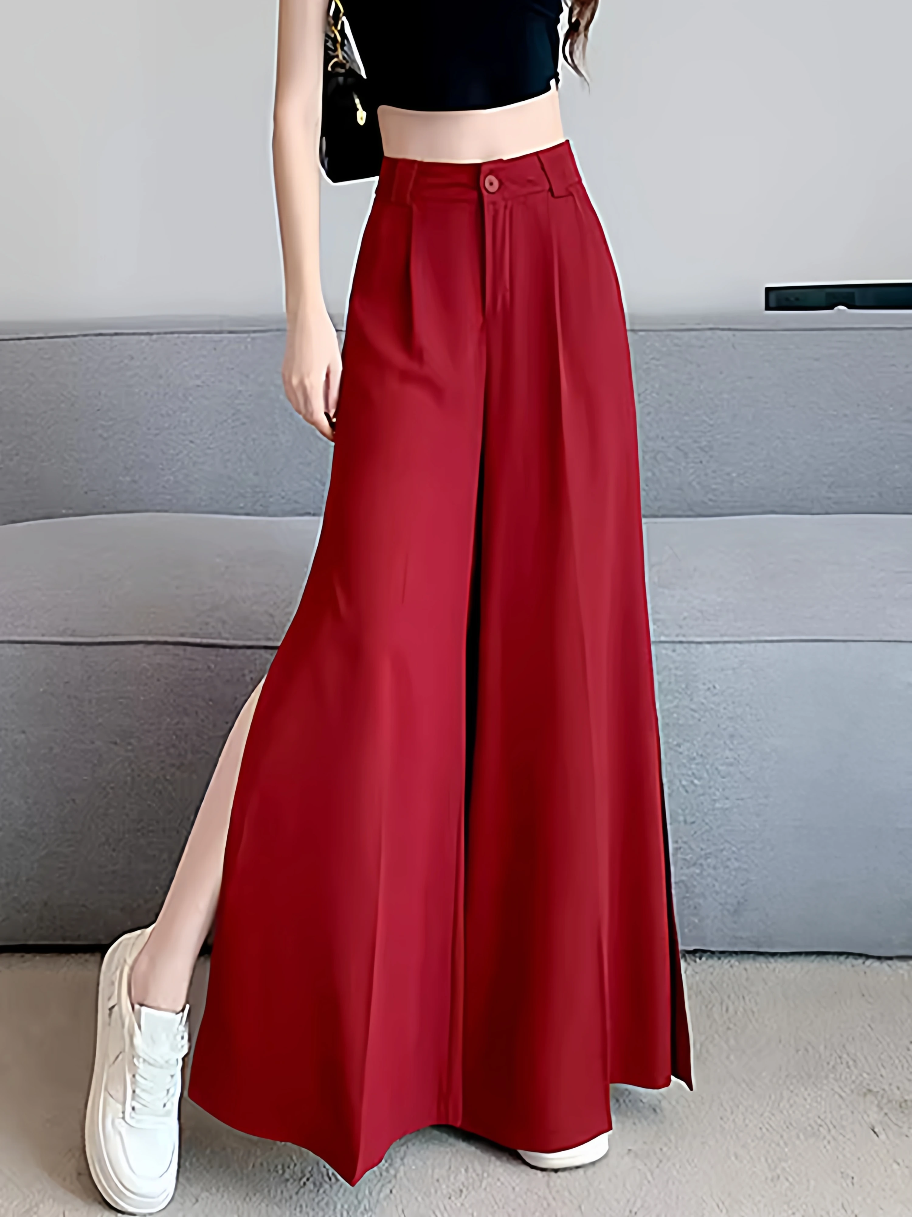 Summer Thin Red Casual Pants High Waist Slimming Split Skirt Loose Wide Leg Pants Women's Fashion Breathable Comfortable
Summer Thin Red Casual Pants High Waist Slimming Split Skirt Loose Wide Leg Pants Women's Fashion Breathable Comfortable