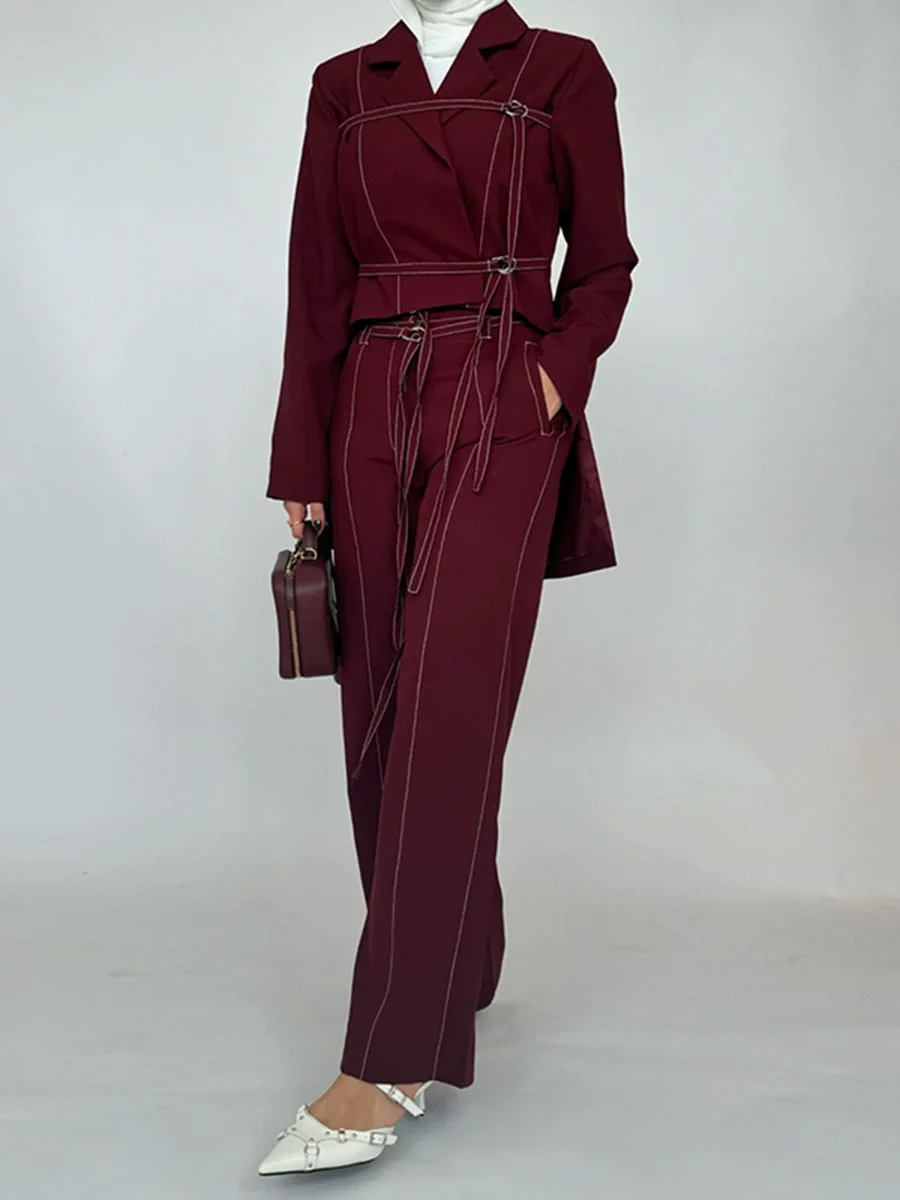 Burgundy Two Piece Set For Women Notched Collar Long Sleeve Top High Waist Straight Pant Temperament Sets Female
Burgundy Two Piece Set For Women Notched Collar Long Sleeve Top High Waist Straight Pant Temperament Sets Female